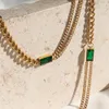 Ensembles de bijoux de mariage Ternish gratuit chaîne cubaine asymétrique carré vert zircon ensemble collier ras du cou en or bracelet réglable bague CZ 231011