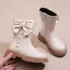 Boots Winter Kids Snow Girl Leather Shoes Solid Fashion Children Long Non-Slip Boat Warm Girls