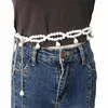 Cintos coreano calças decoração frisado jeans fino mulheres cinturas pérola cintura vestido corrente borla