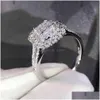 Magnifique forme carrée femmes anneau FL Bling glacé Micro Pave cristal Zircon éblouissant mariage de mariée s'engager Dhgarden Otgeb