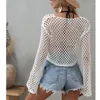 Women's T Shirts Crochet Hollow Out Smock Tops 20233 Autume Pullover Knitted Sweater For Ladies