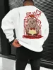 Hoodies voor heren Angry Cartoon Akimbo Bear Patroon Heren Hoodie Mode Herfst Truien Casual Ronde hals Sportkleding Hip Hop Fleece Heren