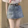 Saias 2023 verão retro azul denim shorts cintura alta saia curta solta perna larga a-line