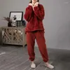 Damska odzież snu Kobiet Pielta Pajama Zestaw Flaneli Fuzzy 2 -częściowy ciepłe pullover top spodnie solidny zimowy miękki garnitur odzieży domowej pijama