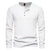 Camisetas masculinas Slim-Fit manga comprida Henley Camisa casual com carcela frontal Camisetas para homens