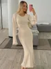 Urban Sexy Dresses Elegant Summer Sticked Maxi Dress Long Sleeve Casual O-Neck Holiday Beach Dresses Backless Evening Party Night Club Vestidos 231011