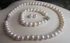 Kedjor Elegant Vackra 9-10mm White Pearl Necklace Armband örhängen