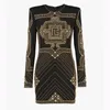 도시 섹시 드레스 고품질 EST SS 디자이너 활주로 패션 여성의 긴 슬리브 장거리 메탈릭 구슬 신장한 드레스 231012