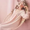 Women's Sleepwear Autumn Princess Style Nightdress Lace Vintage Pijamas Long Nightgown Pink And White Nightshirt