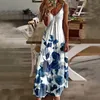 Casual Dresses Women Bohemian Beach Maxi Dress Summer V-Neck Spaghetti Strap Vintage Floral Plus Size Long Vestidos S-5XL