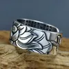 Anéis de casamento V.YA 100% real 999 jóias de prata pura flor de lótus anel aberto para homens moda masculina tamanho livre budista coração sutra anéis presentes 231012