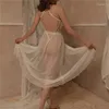 Women's Sleepwear Women Lace Sexy Pajamas Two Pieces Suits Strap Backless Sensual Bodysuits Mesh Long Skirt Sheer Erotic Underwear Nightwear