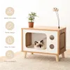 Cat Beds Furniture Mewoofun Cat House Wooden Condo Bed Indoor TV-Shaped Sturdy Large Luxury Cat Shelter Furniture with Cushion Cat Scratcher US 231011