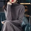 Casual Dresses Warm Pile Collar Knitted Dress Loose Straight Pullover Midi Winter Women Knitwear Vestido Korean Bottoming Sweater Robe