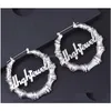 Hoop & Huggie Bamboo Hoop Earrings Customize Name Earring Bamboo-Style Custom-Earrings With Statement Words Number Jewelry Earrings Dhw3O