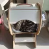 Camas para gatos Mobiliário Cápsula de madeira para gatos com almofada Moderna Transparente Cat Room Acrílico Pequenos animais de estimação Cama para gatos Túnel fechado Móveis para cães 231011