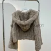 Frauen Pelz Faux Pelz Echt Kaninchen Fell Kapuze Mantel Lange Hülse Frauen Casual Lose Gestrickte Echte Pelz Jacke Mit Kapuze weibliche Natürliche Pelz Outwear J231012