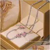 Sweet Pink Heart Zircon Choker Halsband för kvinnor Girls Elegant Crystal Wedding Party Chain Collares Smycken Dhgarden Ottnv