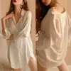 Blouses Femmes Printemps Chemises blanches Femmes Manches longues Oversize Bouton Up Blouse Vêtements de nuit Plus Taille Automne Lady Bureau Robe Blusas