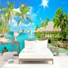 Fonds d'écran HD été soleil plage cocotier paysage marin personnalisé mural décor à la maison 3D oeil nu papier peint chambre papier peint