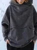 Kvinnors huvtröjor verktyg Loose Washing Denim Tops Autumn Splice Long Sleeve Grey Hooded Sweater Street Hipster Solid Color Urban Leisure