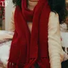 スカーフクリスマスレッドスカーフの女性タッセルウォームネッカチーフ秋の冬ソフトニットソリッドファッションギフトロング231012