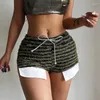 Shorts pour femmes 2023 Femmes Noir et Blanc Extra Streetwear Vintage Rayé Tricoté Mode Taille Haute Pantalon Serré Empilé