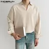 Männer Casual Hemden Einfarbig Männer Hemd Drehen Unten Kragen Langarm Koreanische Casual Männer Kleidung Lose Streetwear Freizeit Camisa S3XL INCERUN 231011