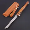 Tragbares Mini-Klappmesser mit Holzgriff, kleines Taschenmesser mit Lederscheide, Outdoor-Camping-Survival-Messer mit Stahlklinge