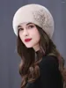 Berets Luxury Fashion Real Beret Diamond Floral Women Natural Hat Top Warm Russian Winter Cap Accessories Gifts Lady