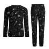 Vêtements de nuit pour hommes Moon Star Pyjamas Homme Espace Galaxy Univers Mignon Automne Manches Longues Deux Pièces Home Design Pyjama Ensembles Grande Taille 5XL