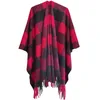 Xales WeHelloAcrílico Fibras Manto para Mulheres Mangas Xale Outono e Inverno Turismo Checkered Poncho Capes Lady 231012