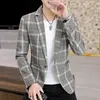 Erkek Suit Blazers Erkekler Blazer İngiliz Tarzı Sıradan İnce Fit Takım Ceket Erkek Ekose Blazers Tek Düğme Erkekler Kat Terno Maskulino Plus Boyut 3XL 231011