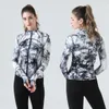 LU- Abbigliamento da yoga da donna Giacca sportiva Colletto alla coreana Mezza cerniera Manica lunga Camicia da yoga attillata Palestra Pollice Cappotto sportivo Abbigliamento da palestra