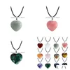 Pendant Necklaces Charms Natural Stone Gemstone Pendant Necklace Heart Shape Crystal Quartz Turquoise Charm For Women Men Girl Necklac Dhllv