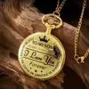 Карманные часы Античный стимпанк Винтажные римские цифры Кварцевые часы Золотой корпус Ожерелье Кулон Цепочка для часов Мужчины 231011