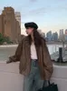 Женская кожаная искусственная женская винтажная куртка из искусственной кожи High Street Techwear пальто большого размера в стиле панк в стиле панк, повседневная укороченная верхняя одежда 231011