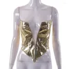 Kobiety dla kobiet z dekoltem nutr gorset Top Fashion Metallic Summer for Women Zip-Up Backless Crop Y2K Gold Silver Night Club Cami