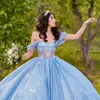 Небесно-голубое блестящее платье принцессы Quinceanera в форме сердца