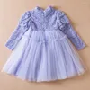 Robes de fille Vêtements pour enfants 2023 Printemps Mode Enfants Mesh Puffy Robe de fête d'anniversaire Tulle Sequin Fée Princesse Mignon Vêtements décontractés