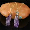 Pendant Necklaces Unpolished Irregular Reiki Natural Purple Crystal Chip Stone Wire Wrapped Jewelry For Women