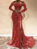 Robes de soirée Femme Gaine Longue Robe Paillettes Split Dentelle Lady Hors Épaule Sexy 2023 Brillant Plis Traînant Haute Fente Tempérament