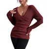 Kvinnors tröjor faller och vinterfast färg V -hals komfort passar stek av axelens avslappnade stiltröja tröja