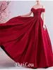 Sukienki imprezowe seksowne zaręczyny Formalny suknia wieczorowa z koronki na ramię z krótkim rękawem satyny z zakładkami frezowanie 2023