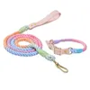 Dog Collars Pet Traction Rope Collar Set Handmade Braided Cotton Leash Leather For Medium Large Walking Training Lead