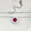 Charm Sunflower Ruby Diamond Dangle Earring 100% Real 925 Sterling Silver Wedding Drop Earrings for Women Bridal Jewelry Gift