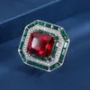 Trouwringen Vintage 12 * 14 MM Ruby Emerald Rings Lab Diamond Wedding Bands Edelsteen Cocktail Party Fijne sieraden Vrouwelijke verjaardagscadeaus 231012