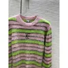 2023 Autumn/Winter New Pink Green Stripe Sweater Embroidery Logo Contrast Round Neck Knit Slim Fit Show Slender Temperament Versatile Top Designer Pullover