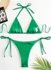 Costumi da bagno da donna Sexy Brozing Oro Bikini Set da donna Solid Push Up Micro costume da bagno 2023 Costume da bagno brasiliano da spiaggia Cravatta a triangolo laterale