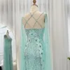 Basic Casual Dresses Sharon Said Luxury Dubai Aqua Lilac Arabic Mermaid Evening Dress with Cape Sleeves Criss Cross Women Wedding Party Gowns SS391 231011